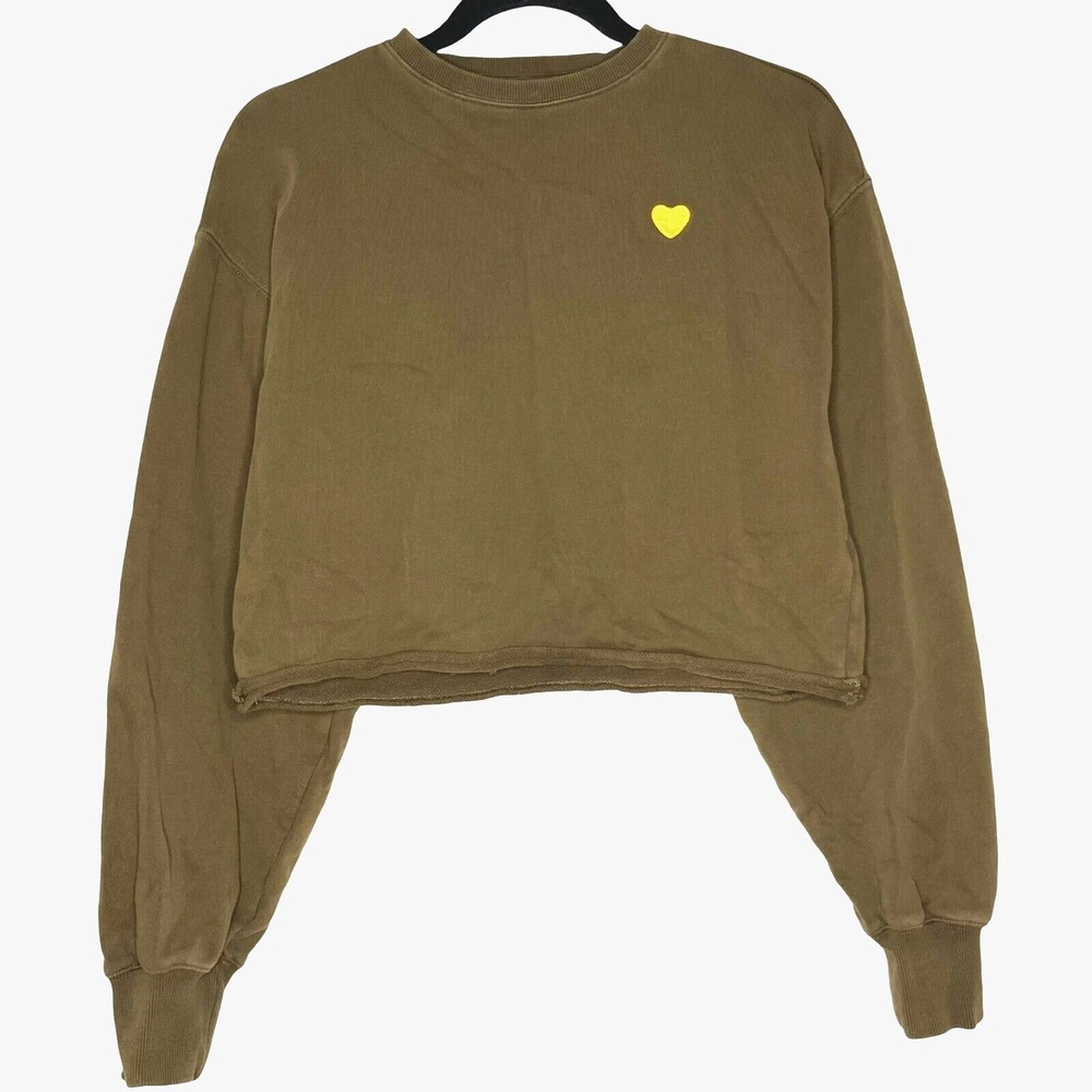 Wrangler Olive Green Cropped Sweatshirt with Yellow Heart